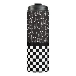 Music and Checkerboard Black and White Thermal Tumbler