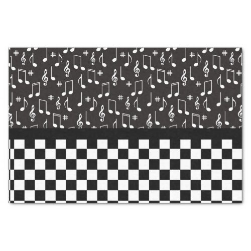 Music and Checkerboard Black and White  Tissue Paper