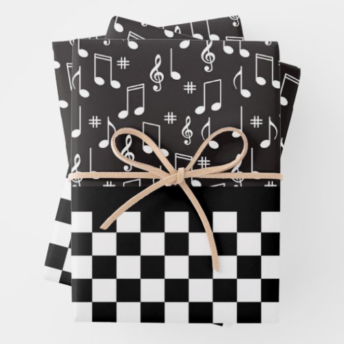 Music and Checkerboard Black and White  Wrapping Paper Sheets