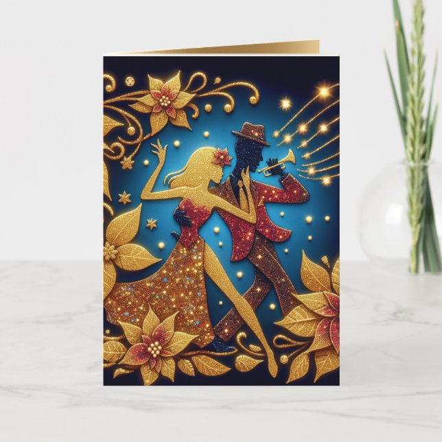 Music and Dance Gold Christmas Card (Front)