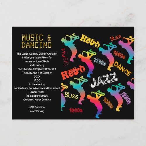 Music and Dancing Party JAZZ RETRO Music Postcard