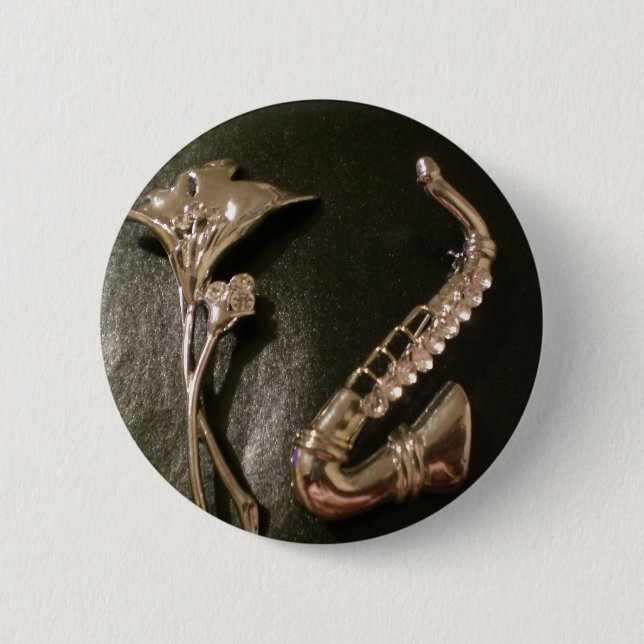 Music and Flowers Pinback Button (Front)