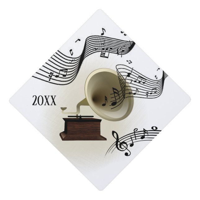 Music and Gramophone Graduation Cap Topper (Front)