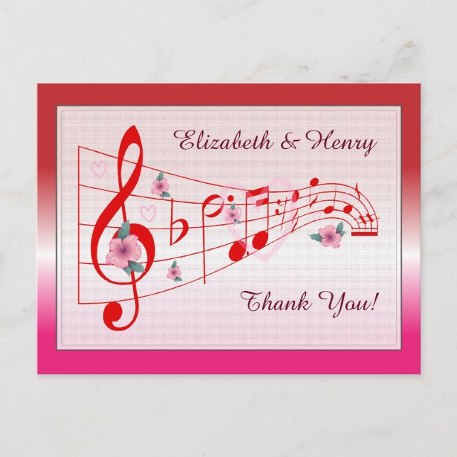 Music and Hibiscus Wedding Thank You Card (Front)