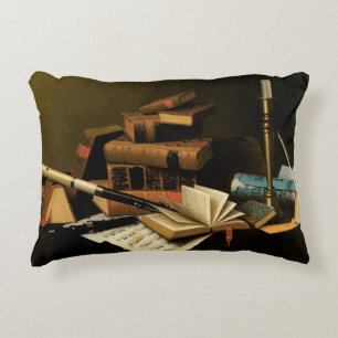 Music and Literature by William Harnett, Fine Art Accent Pillow