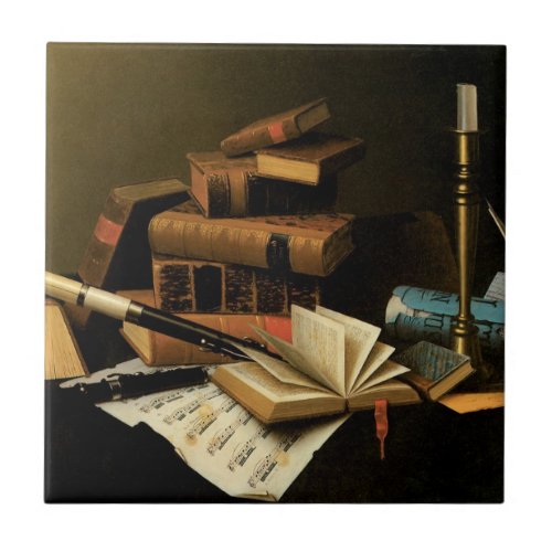 Music and Literature by William Harnett Fine Art Ceramic Tile