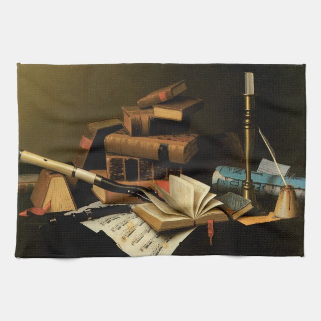 Music and Literature by William Harnett, Fine Art Kitchen Towel (Horizontal)