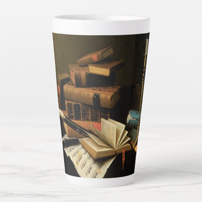 Music and Literature by William Harnett, Fine Art Latte Mug (Front)