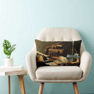 Music and Literature by William Harnett, Fine Art Lumbar Pillow