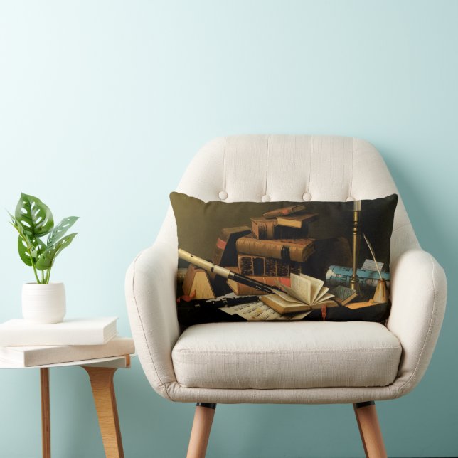 Music and Literature by William Harnett, Fine Art Lumbar Pillow (Chair)