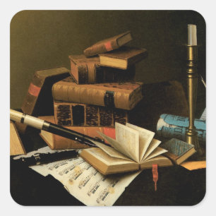 Music and Literature by William Harnett, Fine Art Square Sticker