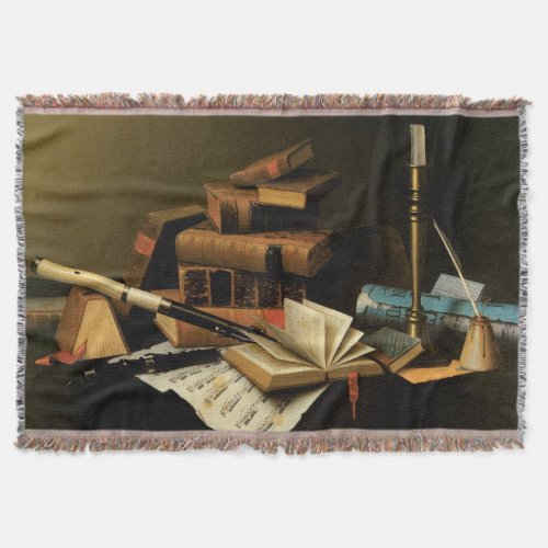 Music and Literature by William Harnett Fine Art Throw Blanket