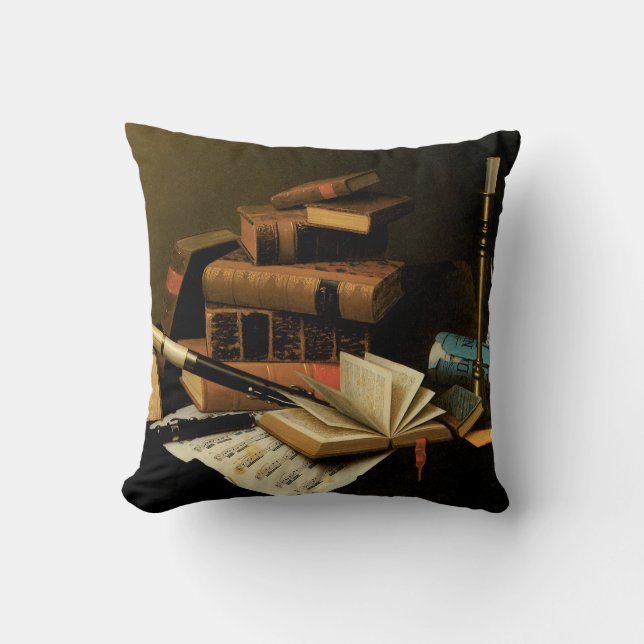 Music and Literature by William Harnett, Fine Art Throw Pillow (Front)