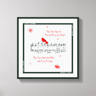 Music and Red Cardinal Bird Canvas Print
