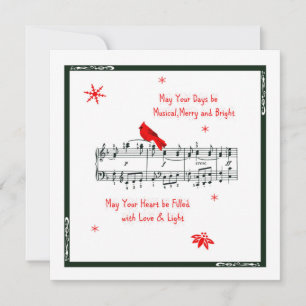 Music and Red Cardinal Bird Christmas Card