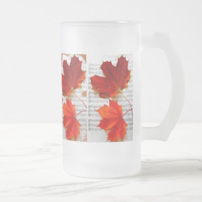 Music and Red Leaf Frosted Glass Beer Mug (Right)