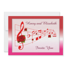 Music and Red Roses Wedding Invitation