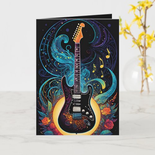 Music And Roses Electric Guitar Blank Card