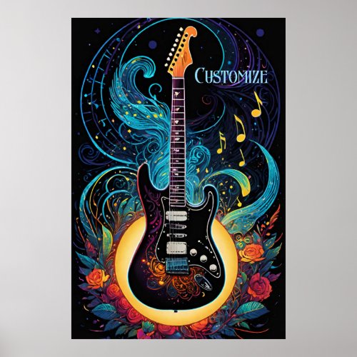 Music And Roses Electric Guitar Poster