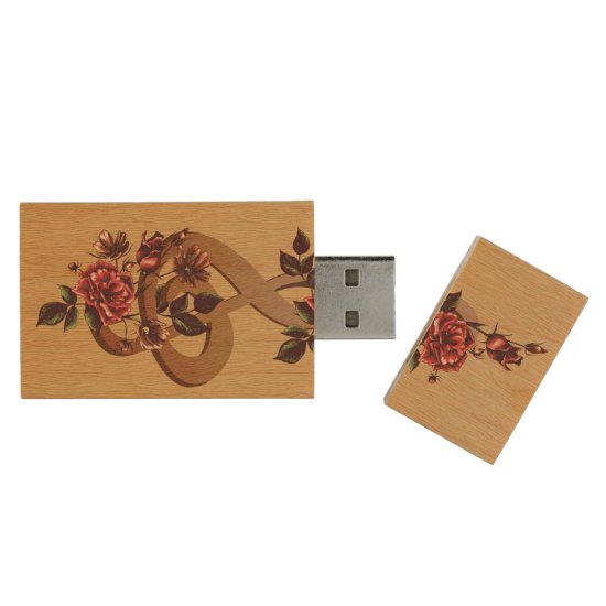 Music and Roses Wood USB Flash Drive