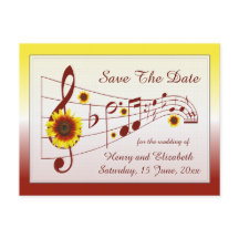 Music and Sunflowers Save The Date Card