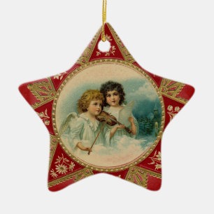 MUSIC ANGELS STAR CERAMIC ORNAMENT