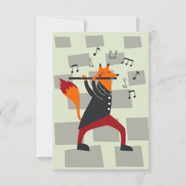 Music Art A Fox And Flute Thank You Card (Front)