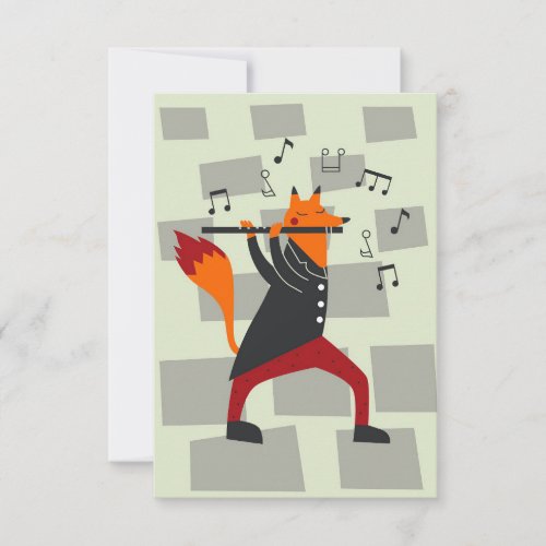 Music Art A Fox And Flute Thank You Card