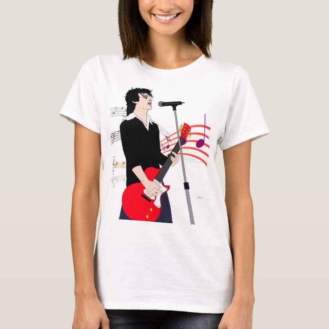 Music Art Cartoon Rocker Guy Guitar Player T-Shirt (Front)