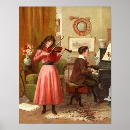 Music at Home Vintage Illustration Poster