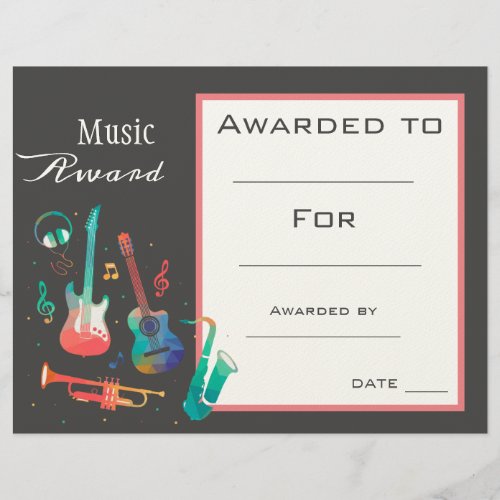 Music award certificate music teacher