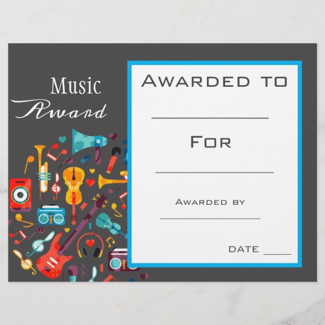 Music award certificate music teacher (Front)