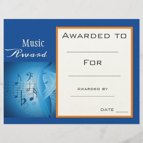 Music award certificate music teacher