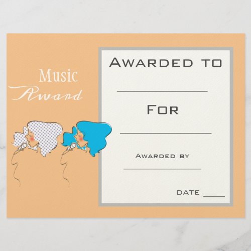 Music award certificate vocal singing teacher
