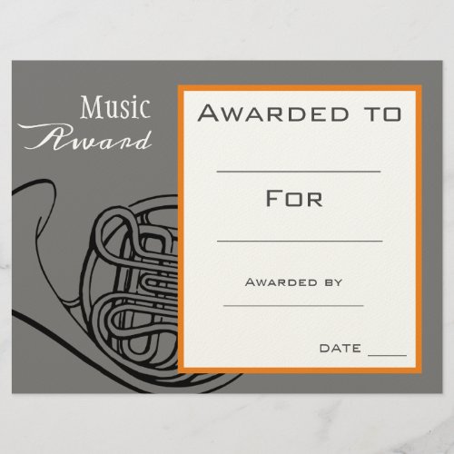 Music award French Horn certificate music teacher