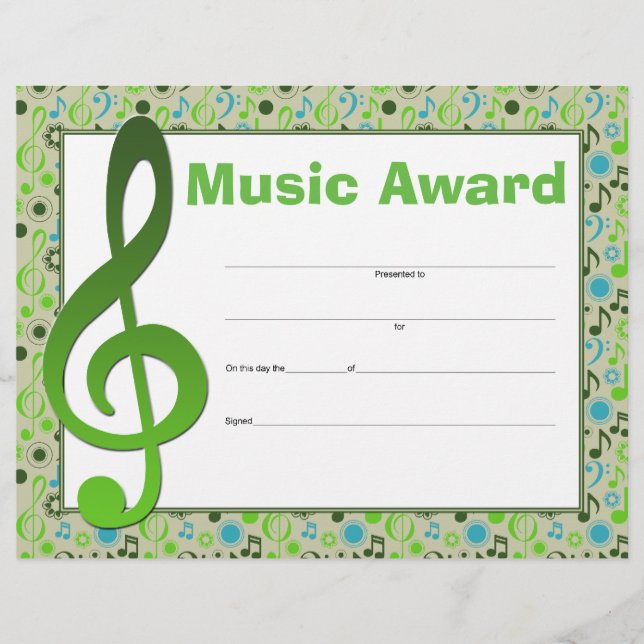 Music Award Studio Teacher Student Certificate (Front)