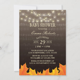 Music Baby Shower Autumn Leaves String Lights Invitation