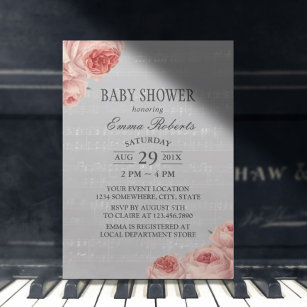 Music Baby Shower Elegant Floral Invitation