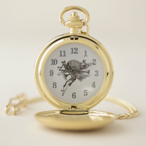 Music Band Instruments Vintage Etching Musician Pocket Watch