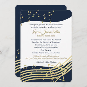 Music Bar Mitzvah Blue and Gold with Color Change Invitation