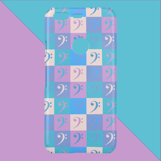 Music Bass Clef Pastel Pattern Uncommon Google Pixel Case (A phone case with a pattern of bass clef music symbols.)