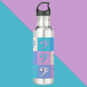 Music Bass Clef Pattern Pastel Colors Stainless Steel Water Bottle