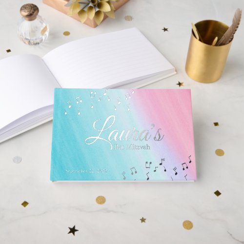 Music Bat Mitzvah Watercolor Foil Guestbook