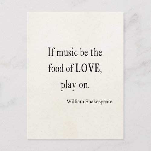 Music Be the Food of Love Shakespeare Quote Quotes Postcard