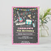 Music birthday invitation pink chalkboard girl (Standing Front)
