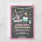 Music birthday invitation pink chalkboard girl (Front)