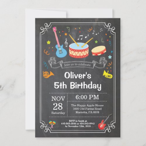Music Birthday Party Invitation Chalkboard
