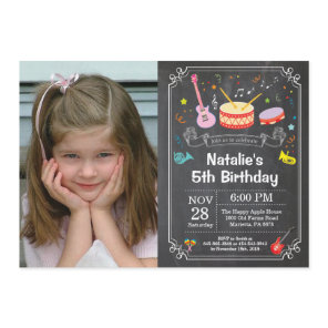 Music Birthday Party Invitation Chalkboard Photo