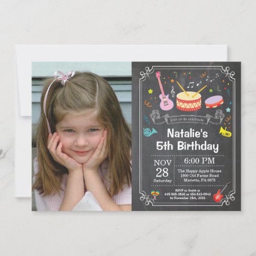 Music Birthday Party Invitation Chalkboard Photo