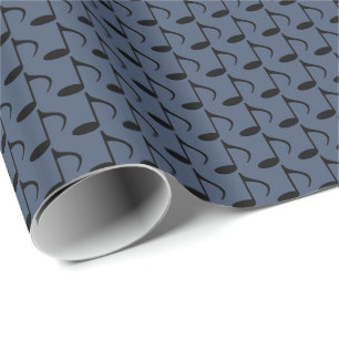 Music Black Eighth Notes on Blue Jeans Blue Wrapping Paper